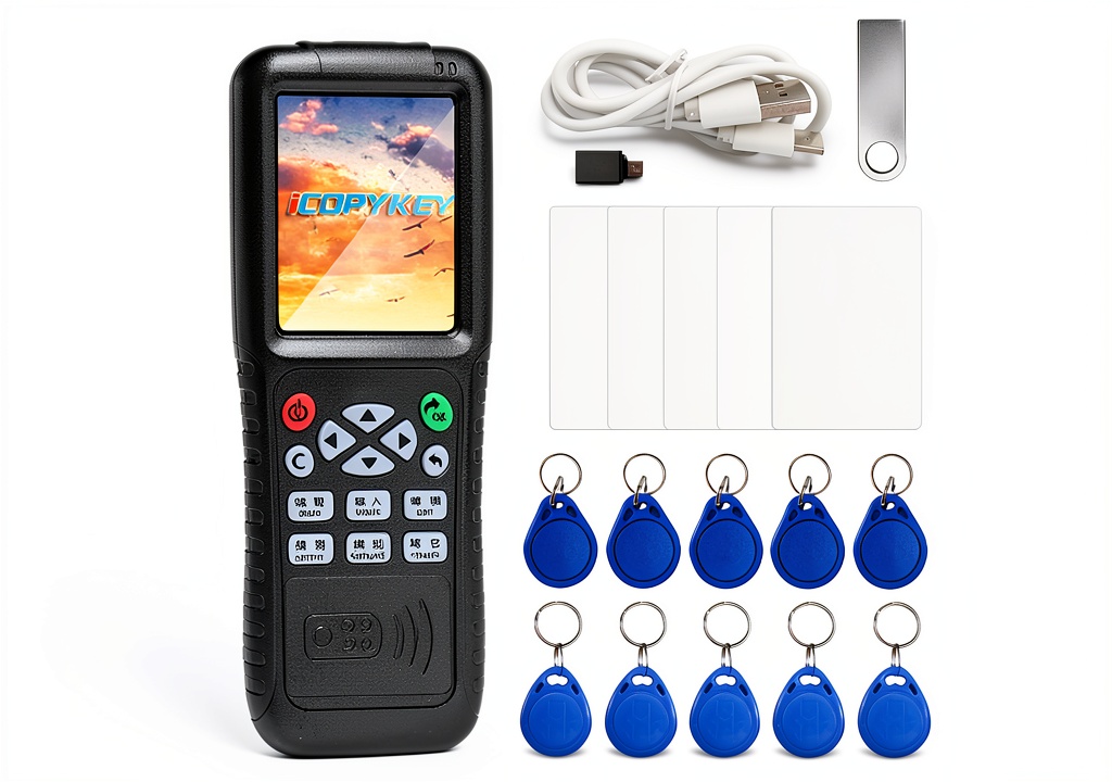 Tqsbeyah RFID reader displaying card data on its color screen