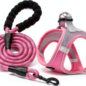Haapaw Dog Harness and Leash Set Breathable Mesh Step‑In Reflective-0
